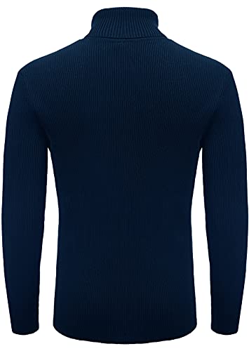 AUBIG Jerseys para Hombre Suéter de Punto con Cuello Alto Estirar la Parte Superior Delgada del Jersey Camisas Casual de Punto con Estampado de Rayas para Fiestas Trabajo Al Aire Libre B-Armada XL