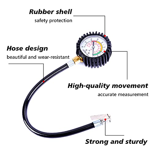 Auflosung Manometro Presion Neumaticos, Medidor de Presión de Neumáticos Inflador Manómetro de alta Precisión, para Motocicleta, Bcicleta y Coche, 220 PSI Manómetro de Neumáticos (0-16Bar)