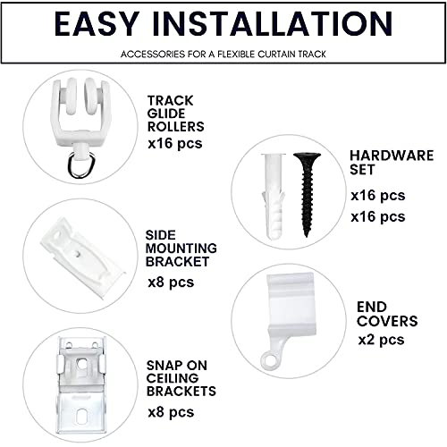 Auflosung Pista Para Cortina Accesorios, Accesorios Para Rieles De Cortina De Techo, Incluye Rodillos para riel de Cortina, Cubiertas De Extremo, Soportes Y Juego De Tornillos