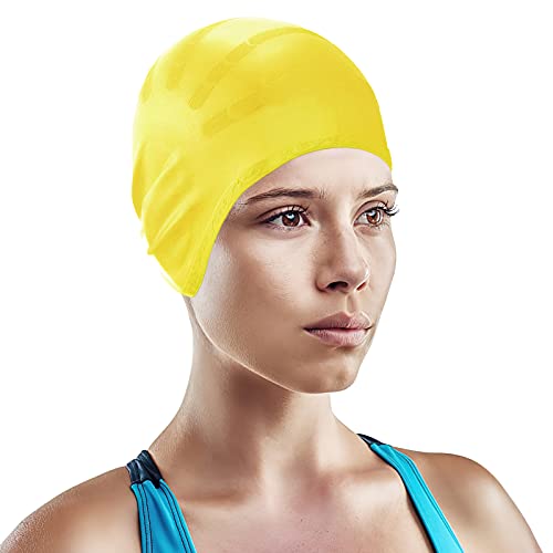 AUGOLA Gorro de natación de Silicona Impermeable Gorro de baño para Mujeres y Hombres Unisex Gorro de natación para Corto y Largo (Amarillo)