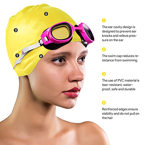 AUGOLA Gorro de natación de Silicona Impermeable Gorro de baño para Mujeres y Hombres Unisex Gorro de natación para Corto y Largo (Amarillo)