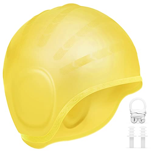 AUGOLA Gorro de natación de Silicona Impermeable Gorro de baño para Mujeres y Hombres Unisex Gorro de natación para Corto y Largo (Amarillo)