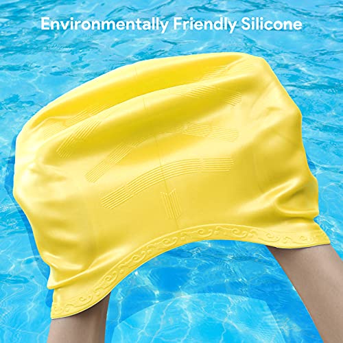 AUGOLA Gorro de natación de Silicona Impermeable Gorro de baño para Mujeres y Hombres Unisex Gorro de natación para Corto y Largo (Amarillo)