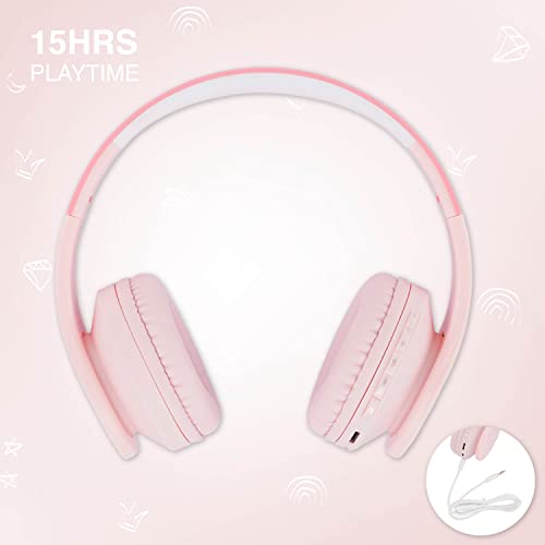 Auriculares Bluetooth para niños, PowerLocus Auriculares Inalámbricos Bluetooth de Diadema, Cascos Bluetooth con Micrófono para niñas y niños con 85DB Volumen Limitado, Auriculares Plegable, Ajustable