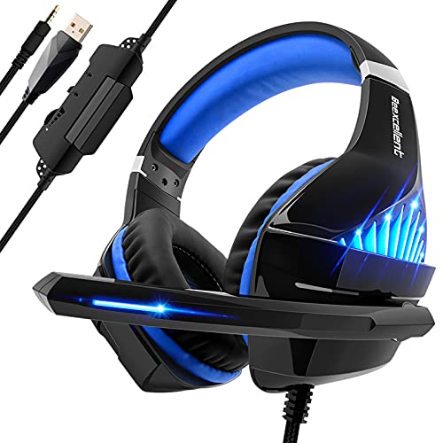 Auriculares Gaming con Micrófono para PS4 Xbox One, Efair Cascos Gaming Stereo con luz LED & Suave Orejeras de Memoria, Diadema Acolchada y Ajustable, 3.5mm Jack para PC NTDSwitch