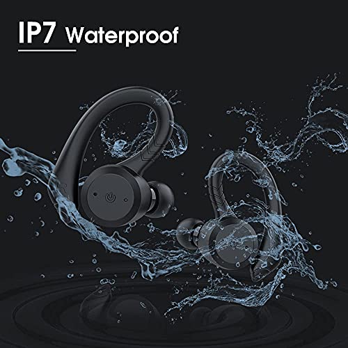 Auriculares Inalambricos Bluetooth 5.1, Retirable Gancho para la Auriculares Bluetooth Deportivos Cascos Inalambricos y HD Mic, IP7 Impermeable, Cancelación de Ruido In Ear Auriculares con Caja Carga