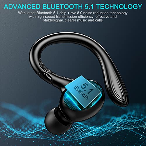 Auriculares Inalambricos Deportivos, Auriculares Bluetooth 5.1 Deporte con Estéreo Mic, IP7 Impermeable Cascos Inalambricos Sport con Gancho, In Ear Auriculares, Reproducción de 40 Horas, USB-C, Negro