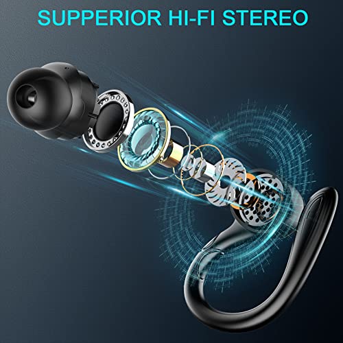 Auriculares Inalambricos Deportivos, Auriculares Bluetooth 5.1 Deporte con Estéreo Mic, IP7 Impermeable Cascos Inalambricos Sport con Gancho, In Ear Auriculares, Reproducción de 40 Horas, USB-C, Negro