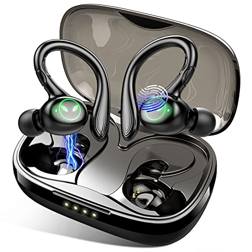 Auriculares Inalambricos Deportivos, Auriculares Bluetooth 5.1 Deporte con Estéreo Mic, IP7 Impermeable Cascos Inalambricos Sport con Gancho, In Ear Auriculares, Reproducción de 40 Horas, USB-C, Negro