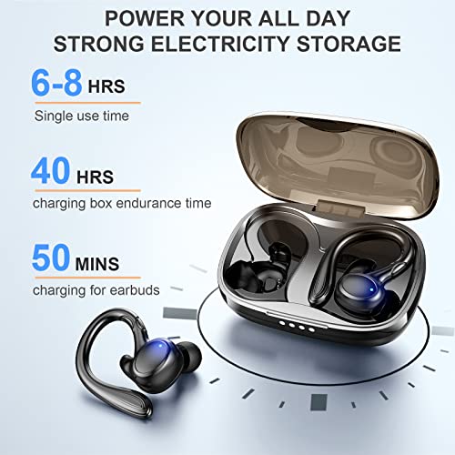 Auriculares Inalambricos Deportivos, Auriculares Bluetooth 5.1 Deporte con Retirable Gancho, IP7 Impermeable Cascos Inalambricos In-Ear Sport, Graves Profundos Sonido Estéreo, Reproducción de 40 Horas