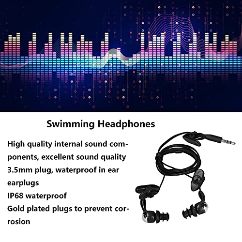 Auriculares Internos Impermeables IP68, Auriculares de Natación con Cable en Espiral Y Cable de Extensión de Audio Estéreo, Cableado para Nadar, Bucear, Correr, Andar en Bicicleta, Gimnasio,(Negro)