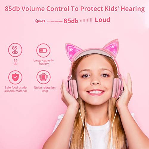 Auriculares niña,Cascos niña,Auriculares Orejas de Gato,Cascos niña,Auriculares Infantiles niña,Auriculares,audifonos de Gato,Auriculares Infantil,Auriculares Rosa (Durazno)