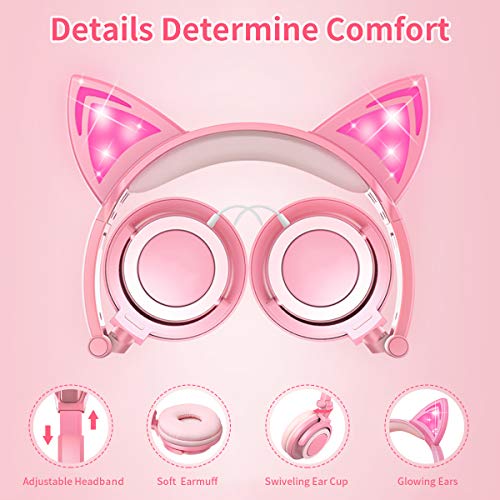 Auriculares niña,Cascos niña,Auriculares Orejas de Gato,Cascos niña,Auriculares Infantiles niña,Auriculares,audifonos de Gato,Auriculares Infantil,Auriculares Rosa (Durazno)