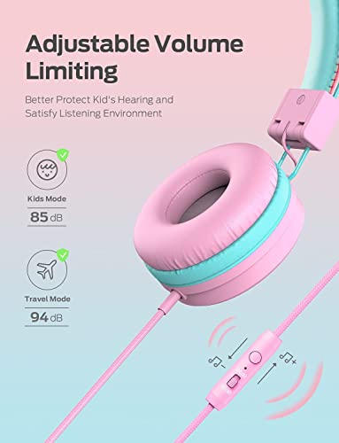 Auriculares para Niños, iClever Auriculares con Cable para Niños, Diadema Ajustable, Sonido Estéreo, Plegable, Cables Que no se enredan, Conexión Jack Auxiliar de 3.5 mm