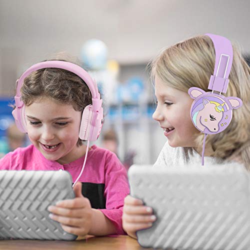 Auriculares para Niños,Puersit Cascos para Niños con Límite de Volumen de 85 dB,Auricular Niños Ajustables y Plegables para la Escuela,Viajes,Compatibles con Teléfonos Móviles,Tabletas,PC