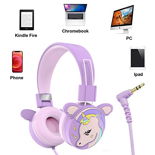 Auriculares para Niños,Puersit Cascos para Niños con Límite de Volumen de 85 dB,Auricular Niños Ajustables y Plegables para la Escuela,Viajes,Compatibles con Teléfonos Móviles,Tabletas,PC