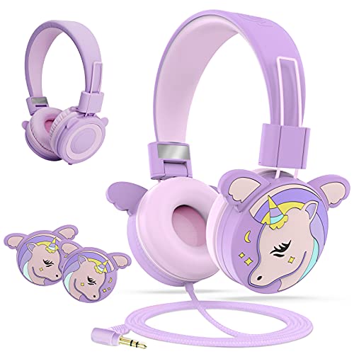 Auriculares para Niños,Puersit Cascos para Niños con Límite de Volumen de 85 dB,Auricular Niños Ajustables y Plegables para la Escuela,Viajes,Compatibles con Teléfonos Móviles,Tabletas,PC