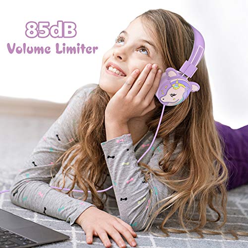 Auriculares para Niños,Puersit Cascos para Niños con Límite de Volumen de 85 dB,Auricular Niños Ajustables y Plegables para la Escuela,Viajes,Compatibles con Teléfonos Móviles,Tabletas,PC