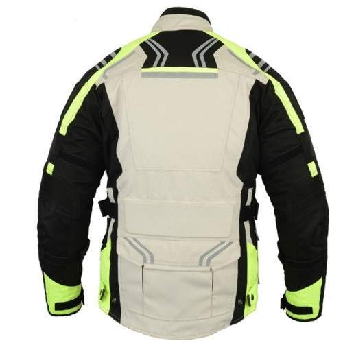 Australian Bikers Gear The Storm - Chaqueta de moto en color beige / negro y alta visibilidad tejido Cordura con protecciones, talla XL