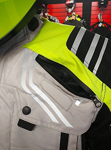 Australian Bikers Gear The Storm - Chaqueta de moto en color beige / negro y alta visibilidad tejido Cordura con protecciones, talla XL