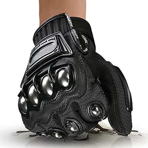 Autodefensa Guantes Moto Verano, Guantes de Boxeo con Puño Americano Acero Real Protector Escudo, Defensa Personal Guantes Bicicleta Montaña para Moto Ciclismo MTB Tacticos Motocross,Negro,XXL