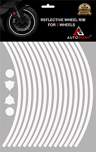 Autodomy Pegatinas Llantas Moto Reflectante Sport Juego Completo para 2 Llantas de 15" a 19" Pulgadas (Blanco/Plata Reflectante, Ancho 7 mm)