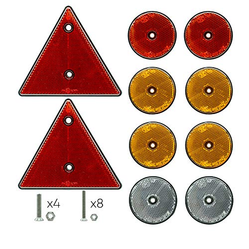 Autodomy Reflectores Catadióptrico Triangular Redondos para Remolque Caravana Camión Homologados - Pack 10 Unidades + Tornillos de Acero Inoxidable