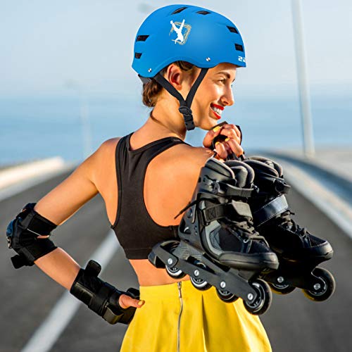 Automoness Casco Skate,Casco Bicicleta con CE Certifiacdo,Unisex Adultos Jovenes Ninos.Multi-Deporte para Ciclismo,Skate, Esquí, Patinaje,3 Tamaño (Azul, Large)