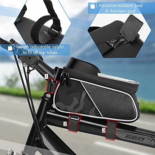 AUTOXEL Bolsas de Bicicleta Impermeable, 7 Pulgadas Bolsa Bicicleta Cuadro, Bolsa Soporte Móvil para Bicicleta, Bolsa Táctil de Tubo Superior Delantero con Orificio para Auriculares para Teléfono