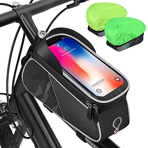 AUTOXEL Bolsas de Bicicleta Impermeable, 7 Pulgadas Bolsa Bicicleta Cuadro, Bolsa Soporte Móvil para Bicicleta, Bolsa Táctil de Tubo Superior Delantero con Orificio para Auriculares para Teléfono