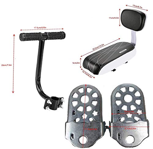 AUVSTAR Cojín para asiento trasero de bicicleta,asiento trasero de bicicleta de montaña,asiento trasero de vehículo eléctrico,cojín para asiento trasero, incluye cojín y reposapiés(Black set)