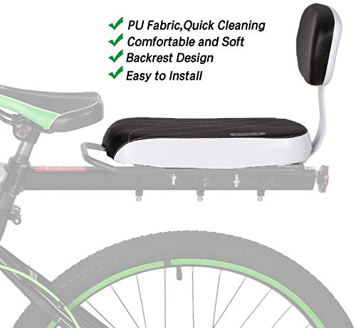 AUVSTAR Cojín para asiento trasero de bicicleta,asiento trasero de bicicleta de montaña,asiento trasero de vehículo eléctrico,cojín para asiento trasero, incluye cojín y reposapiés(Black set)