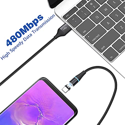 AVIWIS Cable Magnético Tipo C, [2Pack 2M] Cargador Tipo C Magnético Carga y Sincronización Datos Cargador iman para Galaxy S10/S9/S8/Note9, Huawei P20/P10, Mi 9/A2, OnePlus 6T -Negro