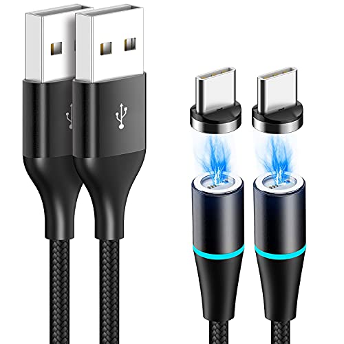 AVIWIS Cable Magnético Tipo C, [2Pack 2M] Cargador Tipo C Magnético Carga y Sincronización Datos Cargador iman para Galaxy S10/S9/S8/Note9, Huawei P20/P10, Mi 9/A2, OnePlus 6T -Negro