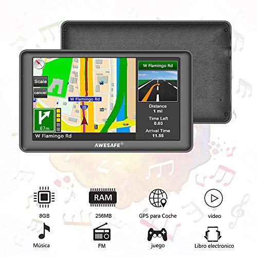 AWESAFE GPS para Coches con 7 Pulgadas Pantalla LCD con Bluetooth y Cámara Trasera, Navegador GPS para Camión con Actualizaciones de Mapas para Toda la Vida