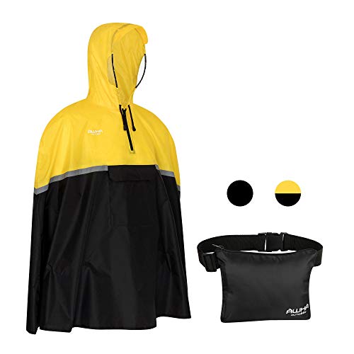 AWHA Poncho de Lluvia Bicicleta - Poncho amarillo Impermeable con Capucha con Lados Transparentes / Banda Reflectante / Chubasquero Hombre y Mujer / Poncho Patinete Scooter