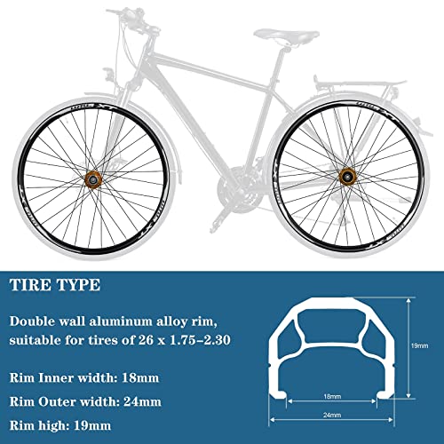 AWJ Ruedas de Bicicleta Juego de Ruedas de Bicicleta de 26 Pulgadas Freno de Disco de aleación MTB Tiro Recto Delantero 2 Trasero 4 Bujes de rodamiento Rodamiento Sellado de llanta de aleac