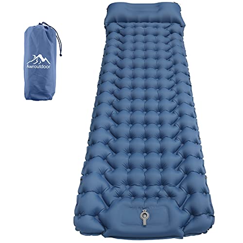 Awroutdoor Esterilla Camping con Almohadas, Esterilla Inflable Portatíl Colchón de Aire Hinchable Ultraligera y Plegable para Camping, Exteriores, Senderismo