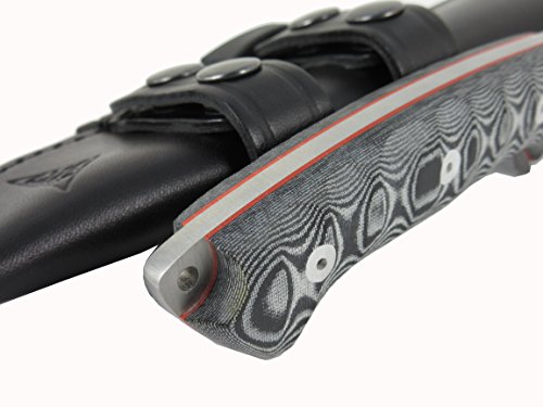 AXARQUIA - Cuchillo de supervivencia de acero MOVA-58 (un solo filo), ideal para camping, funda de piel y chispero -