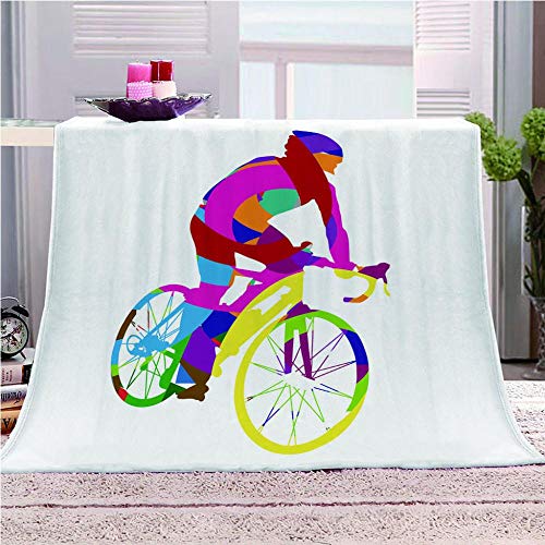 Axcomy Manta de Franela 150x200CM 3D impresión Digital Manta para Cama de 100% Microfibre para el hogar Dormitorio Ropa de Cama Manta para Sofa-(L) Ciclista