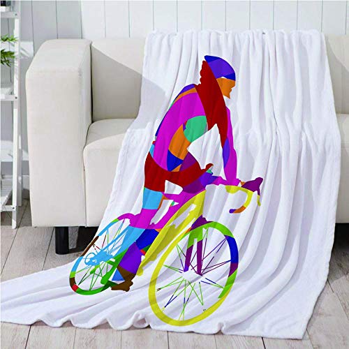Axcomy Manta de Franela 150x200CM 3D impresión Digital Manta para Cama de 100% Microfibre para el hogar Dormitorio Ropa de Cama Manta para Sofa-(L) Ciclista