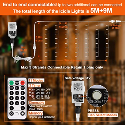 B-right Cortina de Luces, 440 LED Cortina de Luces de Hada Interior luces de navidad Luces frío blanco cálido Cortina de Luz de LED para Decoración de Ventana Patio Balcón Bar Boda Blanco Guirnarldas