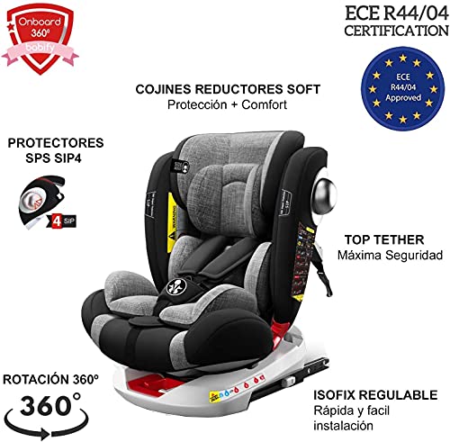 Babify Onboard Silla de Coche Giratoria 360º – Grupos 0/1/2/3 - Reclinable - Contramarcha hasta grupo 1 - Black Edition