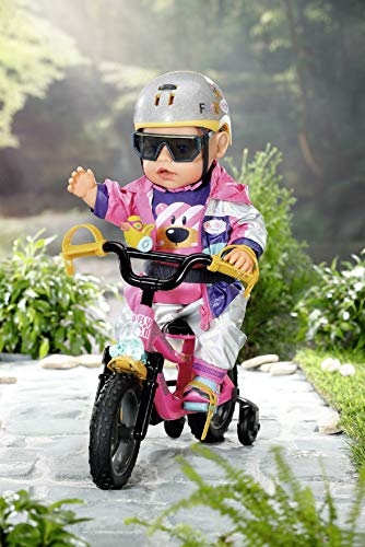 BABY born Bicicleta para Muñecas de 43 cm con Claxon, Luces y Guardabarro, Para Manos Pequeñas, Promueve la Empatía y Las Habilidades Sociales, Edad 3+, Botellín Incluido