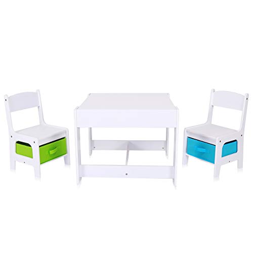 Baby Vivo Set Niños Actividad Mesa con 2 Sillas Infantil Escritorio Juego Cajas Niña y Niño Hecho de Madera - MAX