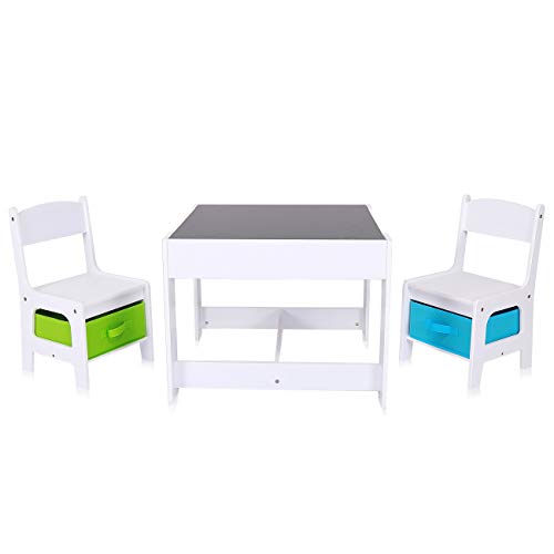 Baby Vivo Set Niños Actividad Mesa con 2 Sillas Infantil Escritorio Juego Cajas Niña y Niño Hecho de Madera - MAX