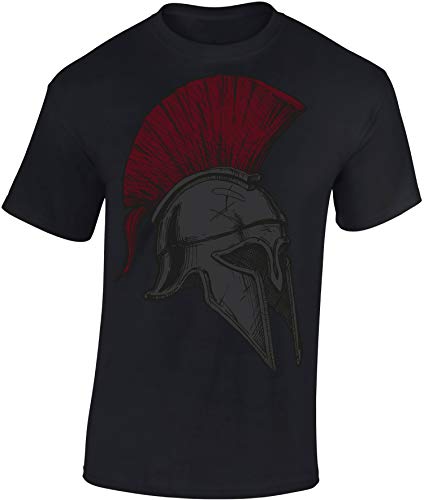 Baddery Camiseta: Spartan Helmet - Casco Esparta - Fitness T-Shirt Hombre-s y Mujer-es - Forma Gimnasio Gym - Camisa Sport Deporte Body-Building Workout - Regalo - Sparta - MMA Combate Boxeo (XL)