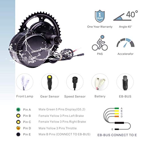 Bafang BBSHD BBS03B 1000W Mid Drive Motor para MTB Road Bike City Bike Kit de conversión de Bicicleta eléctrica con batería de Iones de Litio 48v / 52v (52V21AH, 1000W120MMC1842T)