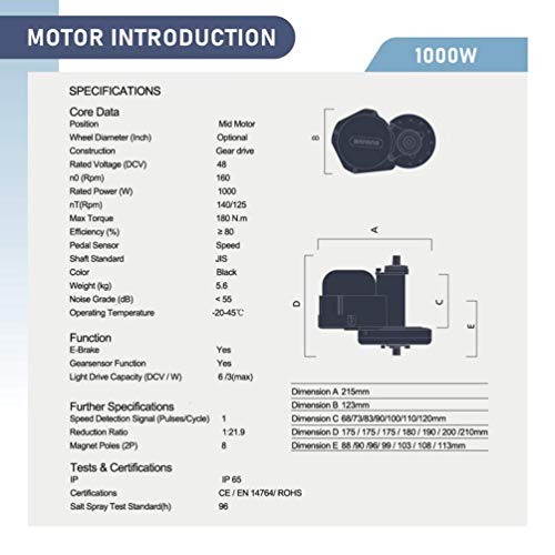 Bafang BBSHD BBS03B 1000W Mid Drive Motor para MTB Road Bike City Bike Kit de conversión de Bicicleta eléctrica con batería de Iones de Litio 48v / 52v (52V21AH, 1000W120MMC1842T)