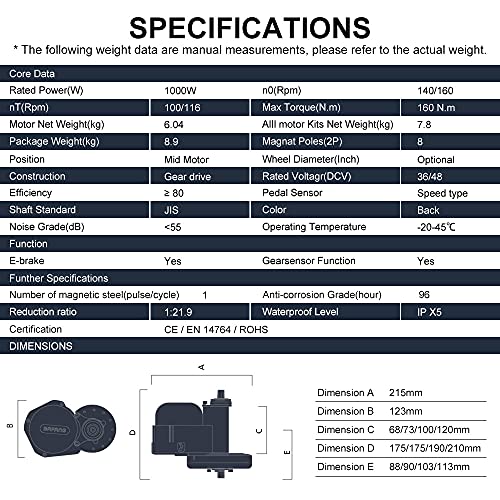 BAFANG BBSHD Motor Central 48V 52V 1000W 68MM 100MM 120MM de Bicicleta Eléctrica Kit de Conversión, Opcional Batería Hailong o Batería Yingwu o Batería de Bastidor Trasero